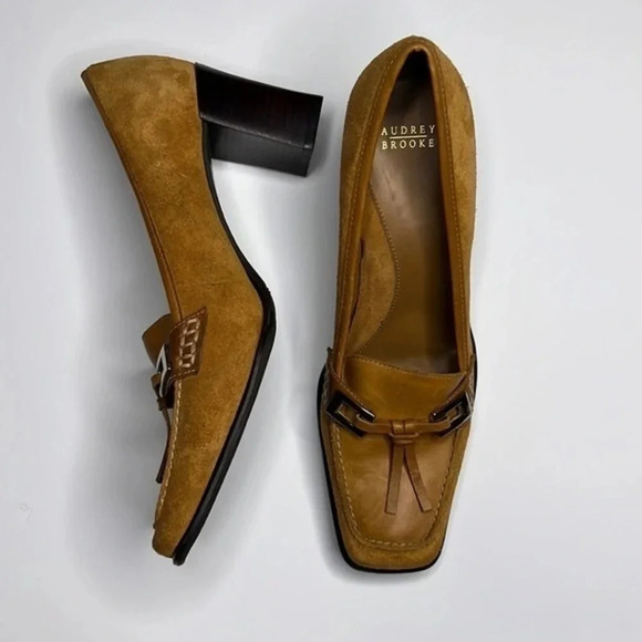 Audrey Brooke leather suede size 9m block heels - Picture 1 of 8